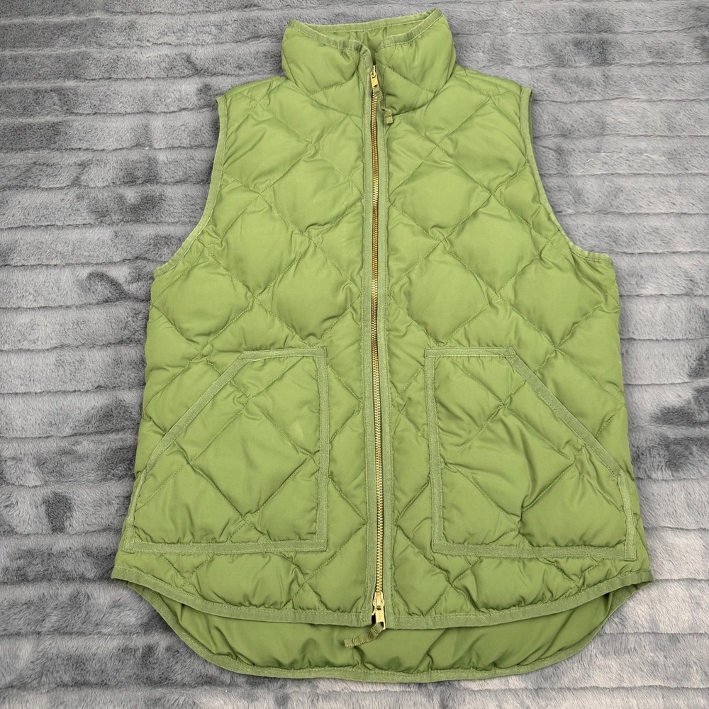 J.Crew Excursion Quilted Puffer Vest Green Diamond Quilt Down Fill Small 13612